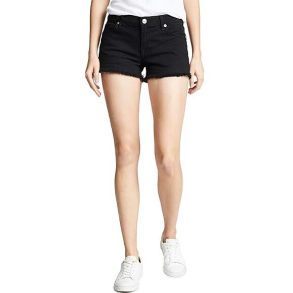 7 For All Mankind Women's Black Cut Off High Rise Jean Shorts Size 25 - Picture 1 of 13